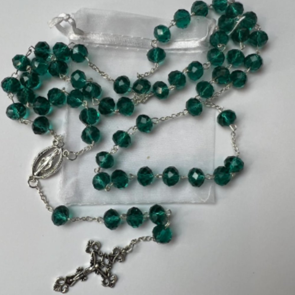 Handmade Dark Green Rondelle Crystal Rosary